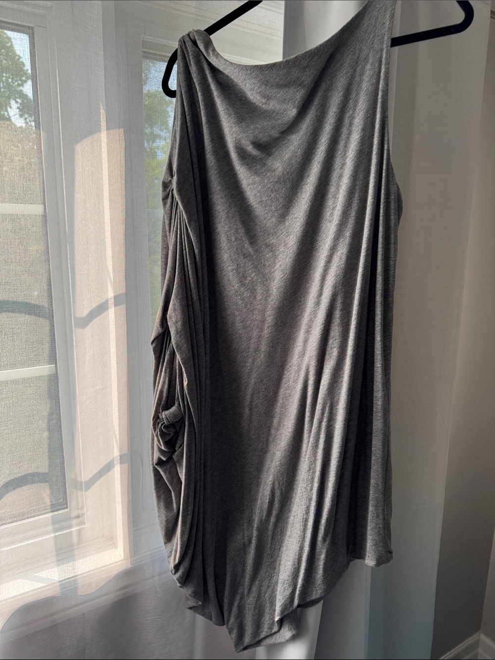 Gray Cold-Shoulder Asymmetrical Draped Dress - Picture 6 of 8